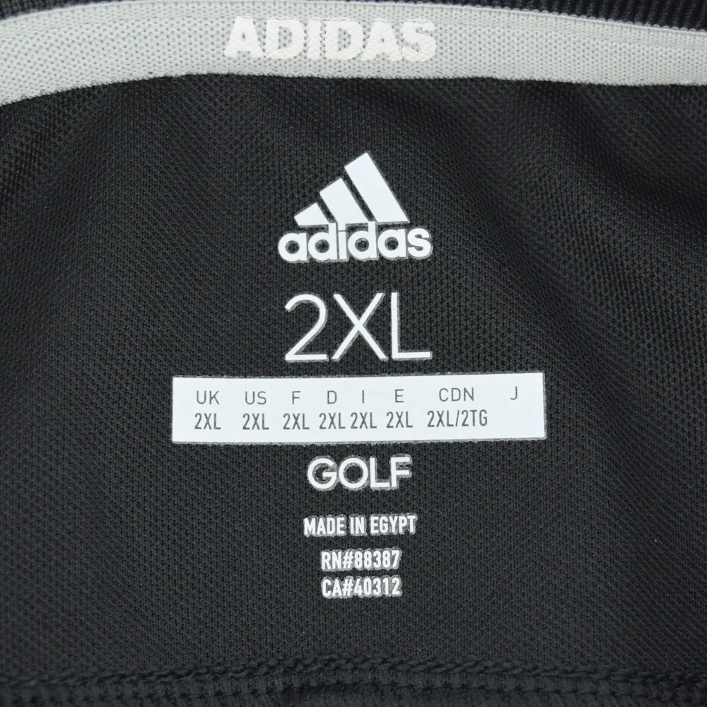 adidas Golf Mens 2XL Black 3-Stripes Shoulder Performance Polo Shirt XXL Top